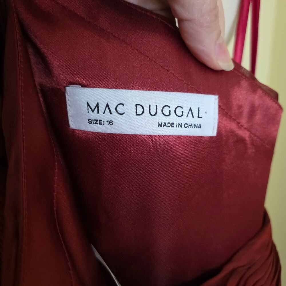 Mac Duggal 67878 Wine Red Formal One Shoulder Dress Organza Gown 16 Burgundy - Picture 10 of 12